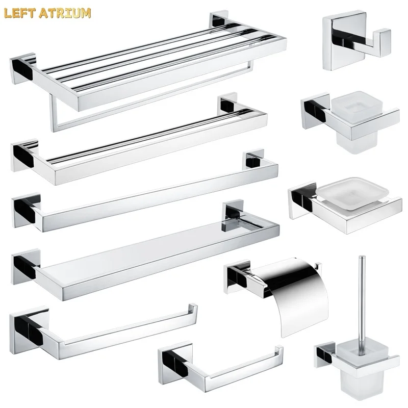 

Stainless Steel Bathroom Hardware Accessories Roll Paper Holder Towel Rack Shelf Toilet Brush Holder Chrome Wall Shelf Towel Bar
