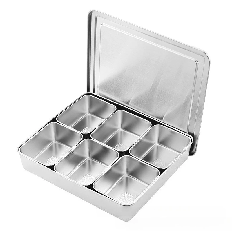 

Stainl Steel Seasoning Box Commercial Multi-id Kitchen Condiment Jar Ice Poer Inedient Box Stall Small Seasoning Box