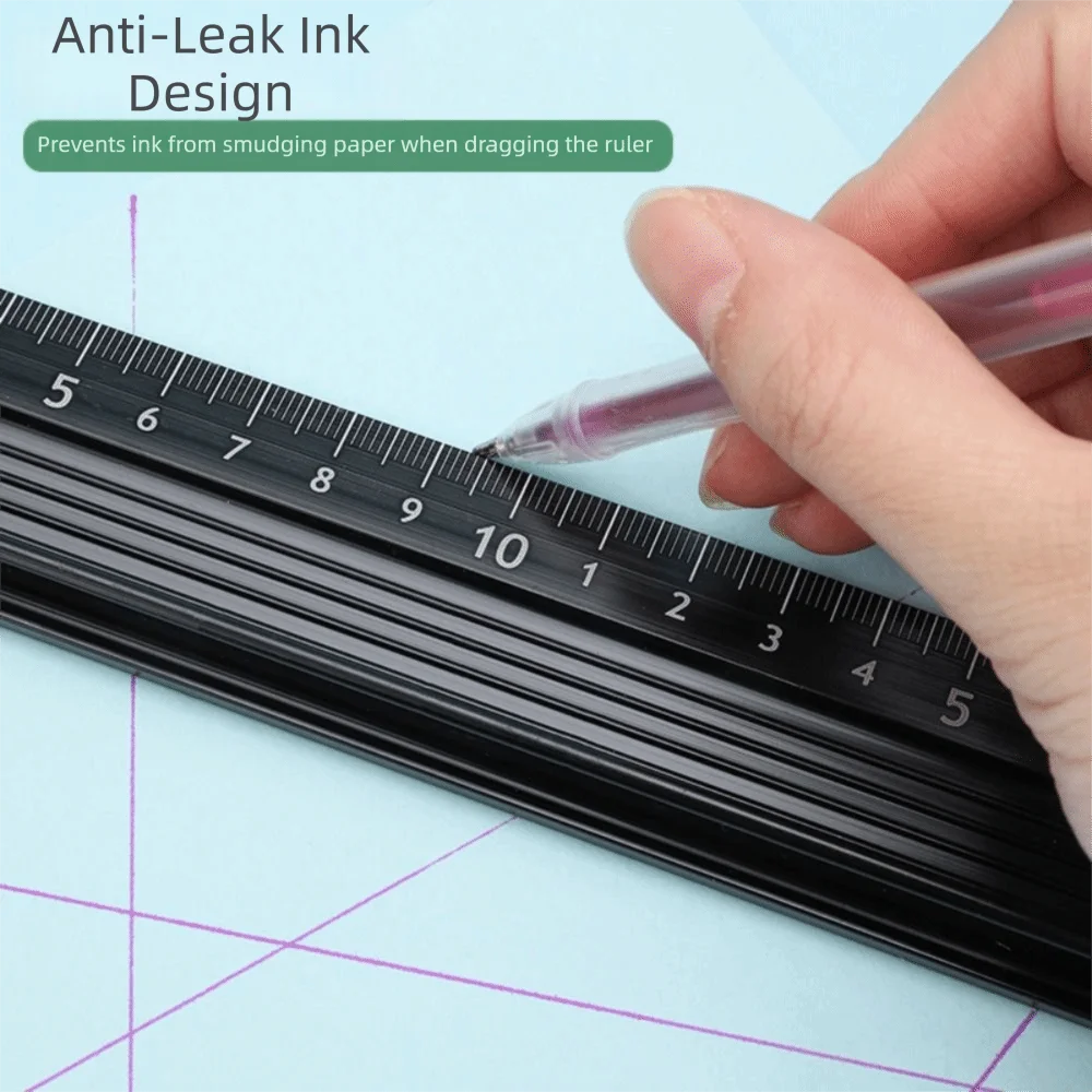High Precision Aluminium Alloy Ruler Non-Slip Grip Cut-Resistant Straight Ruler Ink Penetration Protection Measuring Protective