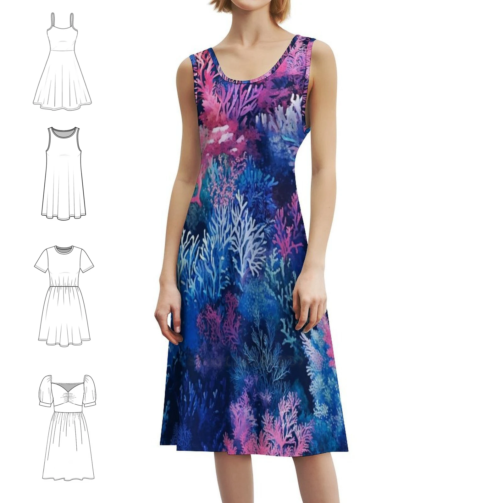 Colorful Coral Reefs Pattern 15 Women's Elegant Party Dress A-Line Dress With Short/Long/Sleeveless Options Colorful Coral