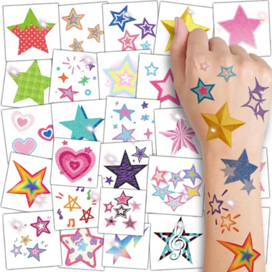 

Glitter Stars Temporary Tattoos for - 74 Individually Sheets Waterproof and Easy Peel Perfect for Birthday Party Favors, School