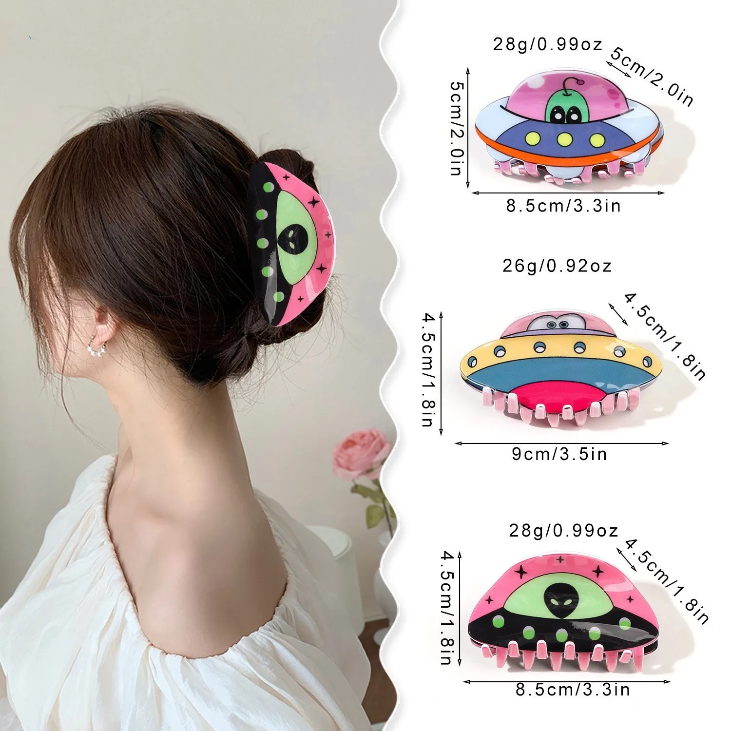 New Funny Acrylic Alien Spaceship Hair Claw Clips Hairpin Cartoon UFO Crab Hair Clip Shark Clip for Woman Girl Hair Accessories