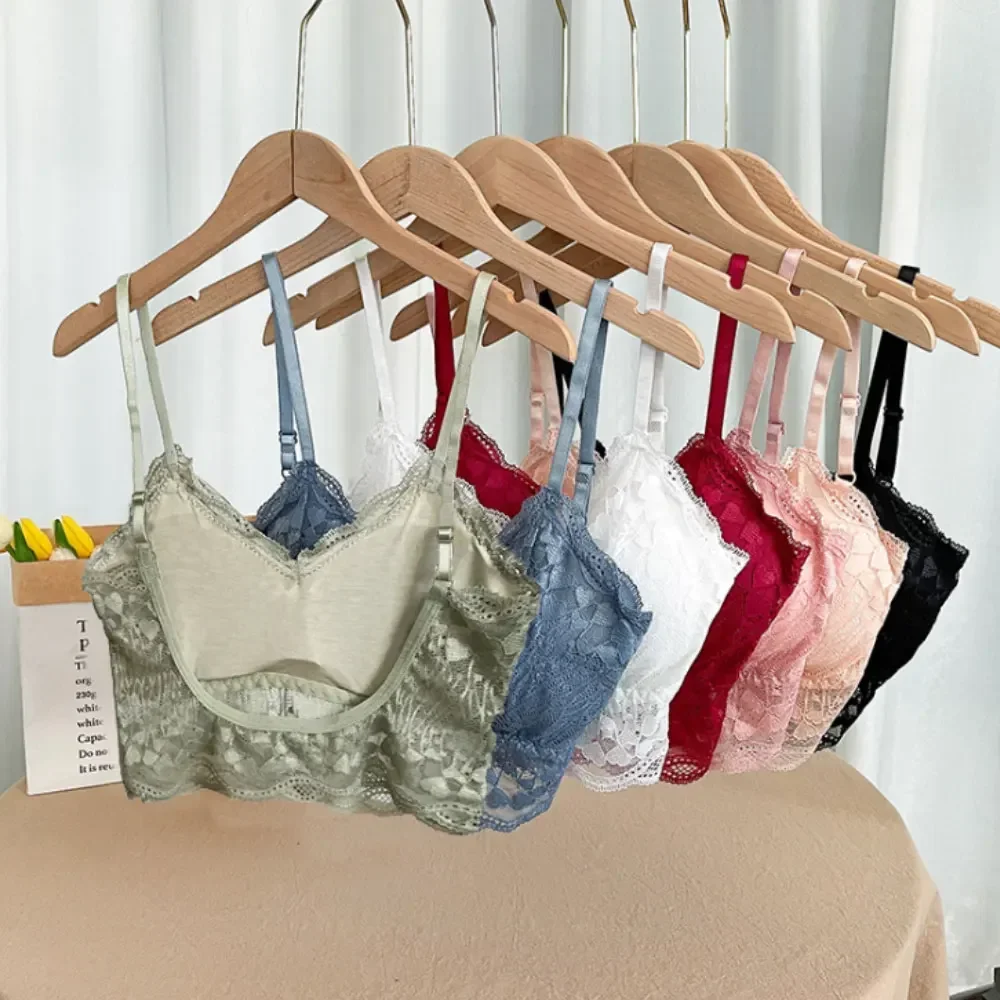 Solid Color Top Lace Transparent Bralette Women Sexy Hollow Out Wire Free Bra Summer Thin Breathable Mesh Push Up Bras