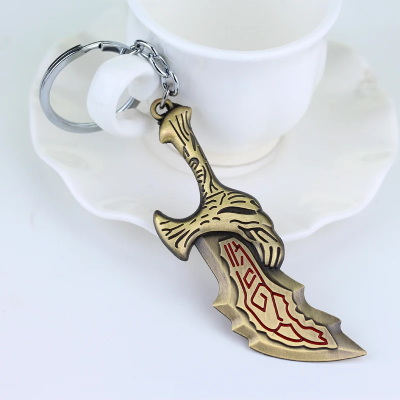 Game God of War 5 Ragnarok Key Chain Kratos Ares Thor's Hammer Blades of Exile Leviathan Axe Weapon Keychain for Men Jewelry