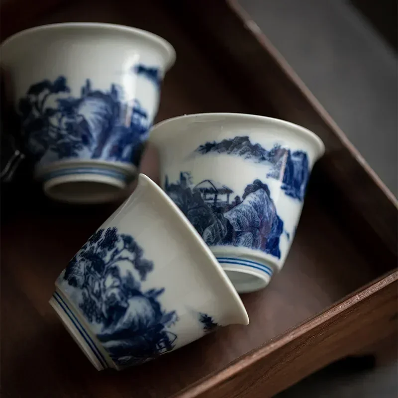 1 Pc Chinese Retro Hand Painted Ceramic Teacup Travel Meditation Cup Handmade Porcelain Tea Bowl Master Cup Household Tea Set