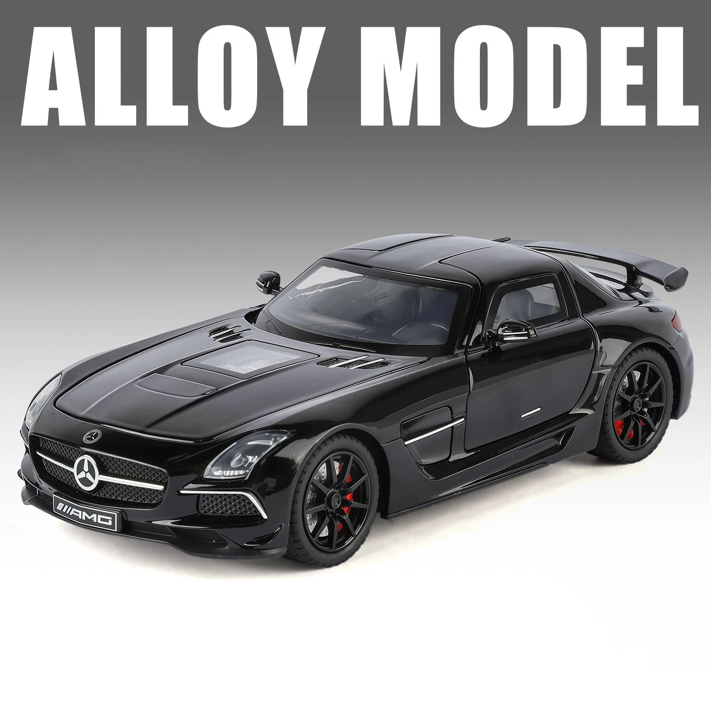 Novo 1:24 benz sls amg transparente capô do motor liga modelo de carro som e luz brinquedo das crianças colecionáveis presente aniversário