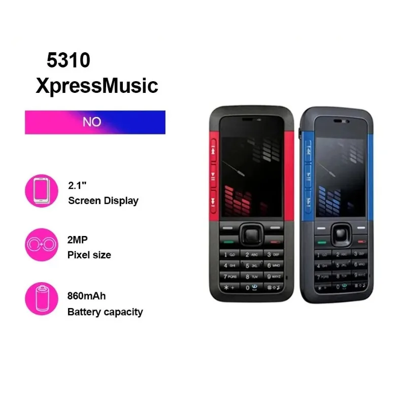 Refurbished Unlocked Nokia 5310 XpressMusic Classic Phone 2MP Bluetooth Loud Speaker Russian Arabic Hebrew Feature Mobile Phone