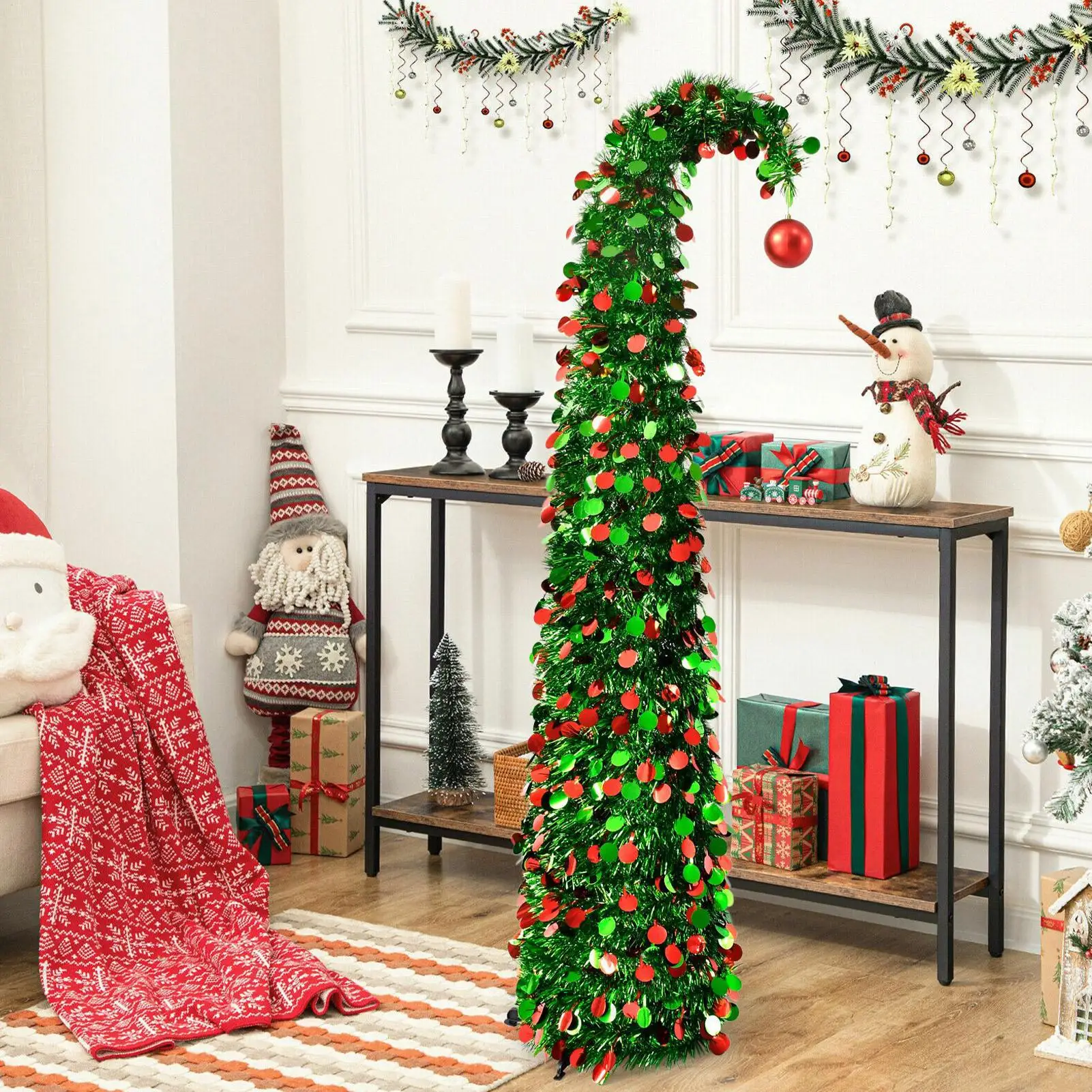 

Scalable Christmas Tree With 1.5 Meter Green Leaves Foldable Woolen Strips Tree Spiral Tree Christmas Decoration Ornament