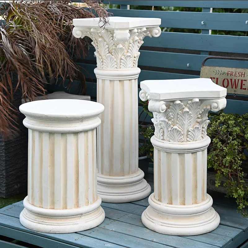 European white retro outdoor Roman column decorative base ornament floor garden courtyard photo studio set wedding