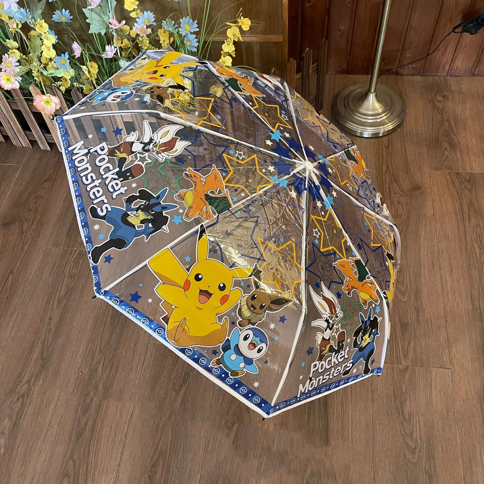 Pokemon Pikachu Transparent Umbrella Triple Fold Umbrella Fully Automatic Straight Handle Umbrella Girl Cute Folding Children's