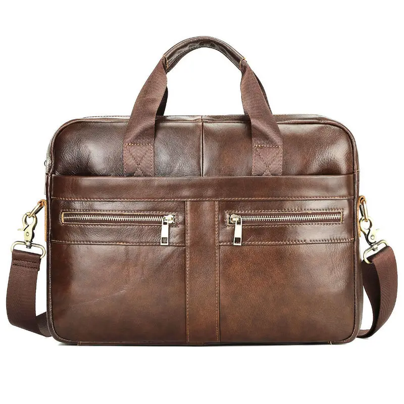Retro Leather men's top-grain cowhide business briefcase, handbag, shoulder bag, crossbody bag, popular laptop men's bag