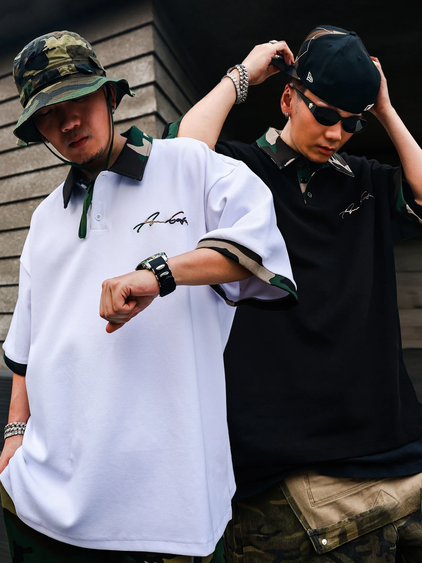 ACUSA 90s American Street Style Retro Camouflage  Shirt Loose Short Sleeve Casual Men's Summer Fashion Cotton Blend