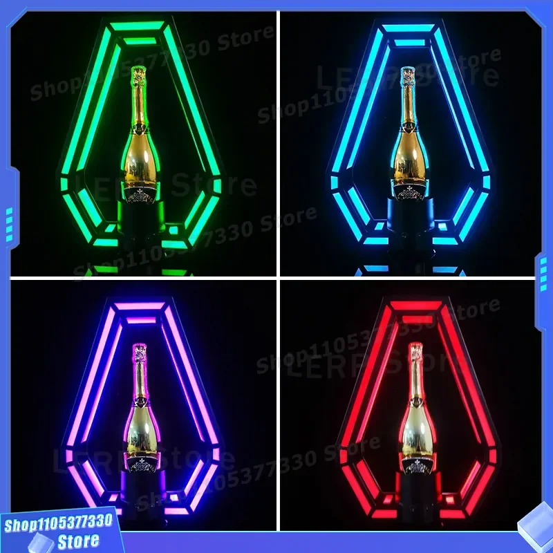 LED Colorful Light Bar Champagne Wine Rack KTV Baijiu Display Stand Wrought Iron Acrylic Rhombus Bottle Holder Home Decor