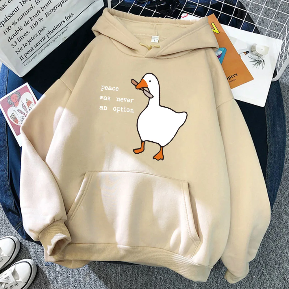 2024 Peace Was Never An Option Goose Printed Men Women Hoodies Plus Size Sweatshirt High Quality Streetwear Unisex Pullover