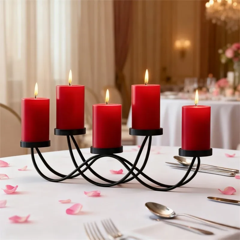 Iron 5-Arm Candle Stand,S-shaped Wave Base, for Home Candlelight Dinner Decoration Decorations Atmosphere Decoration Props