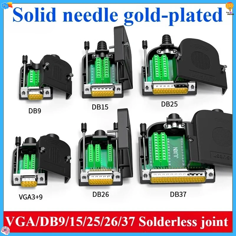 

RS232 485 DB9 DB15 DB25 DB26 DB37 VGA Breakout Connector Solderless Terminal D-SUB Connectors 3+9 VGA Male Female Plug