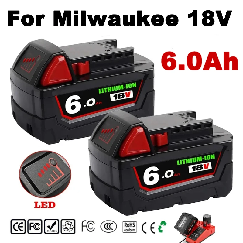 

NEW 18V For Milwaukee M18 M18B6 18V XC 12Ah 9Ah Li-ion Battery 48-11-1860 /Charger rechargeable battery 6.0Ah