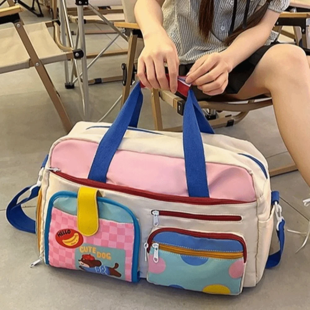Bolsa de viaje de dopamina de gran capacidad, bolsa de viaje Oxford con múltiples bolsillos, compartimento para zapatos dedicado, colorido