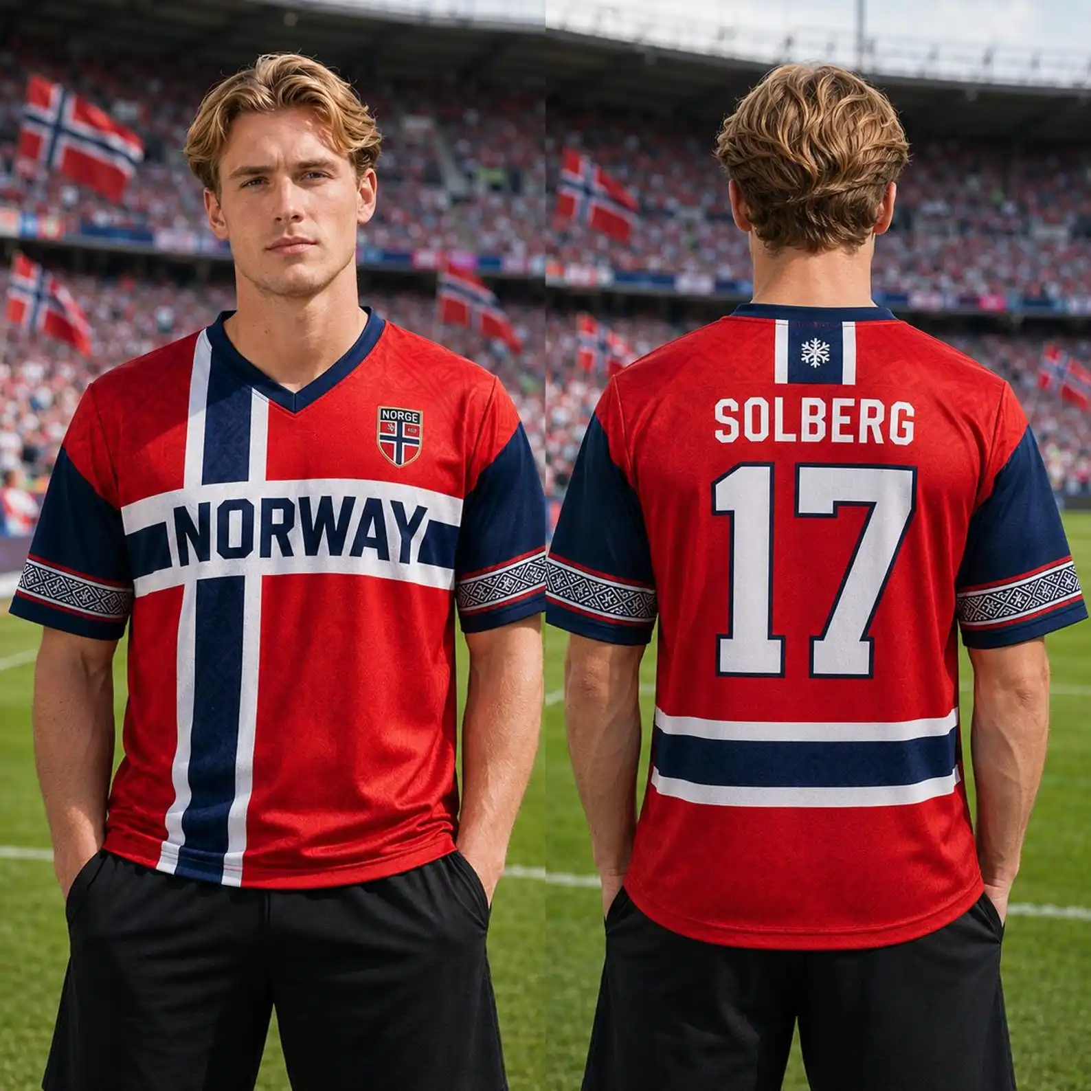 Norway Soccer Jersey, Number Football Shirt, Red Nordic Flag Print Front Back Design Breathable Fan Sports Tee Unisex