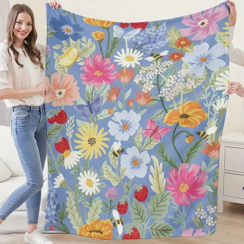 Leopard Print Pink Lily Floral Blanket Trendy Animal Spot Flower Mix Pattern Soft Warm Blanket For Sofa Bed Modern Home Decor