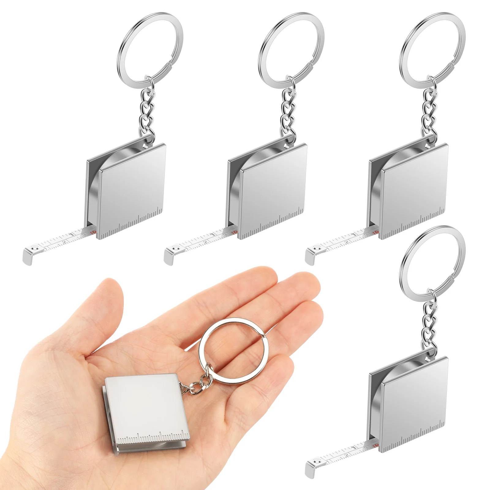 

Набор из 4 мини-рулеток из цинкового сплава, портативные рулетки-брелоки, выдвижные квадратные линейки, практичный маленький измерительный инструмент