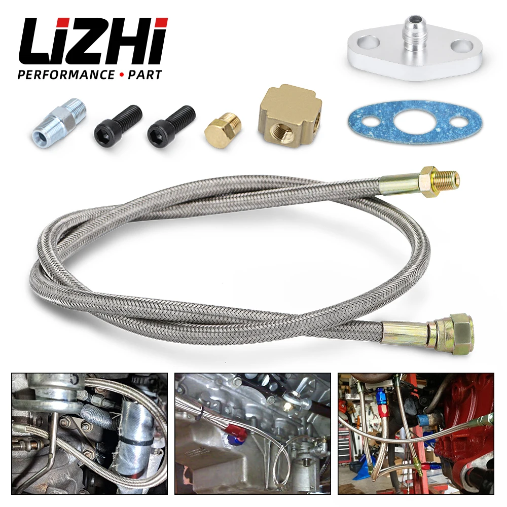 LIZHI RACING - T3 T4 T3/T4 T04E T70 T66 T67 GT35 T3/60-1 GT45 Turbo Oil Feed Line 1/8 NPT 4AN LZ-TOL11