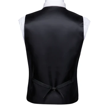 Men's Black Dress Vest Set with Tie Pocket Square Cufflinks - Jacquard Formal Tuxedo Waistcoat Suit Wedding Business Party 4
