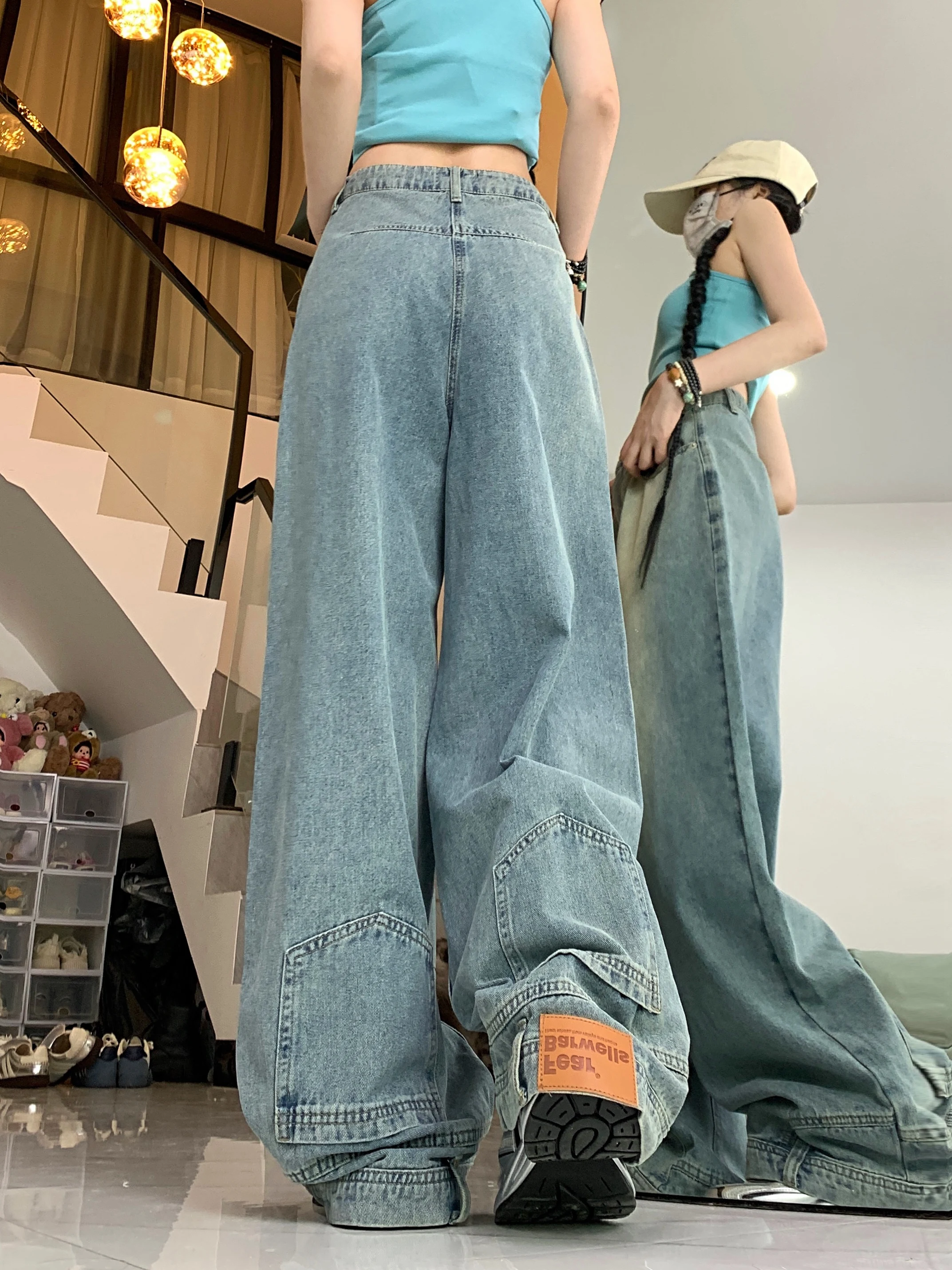 

Anti wearable design sense, inverted jeans, men's and women's washed wide leg pants, retro long pants