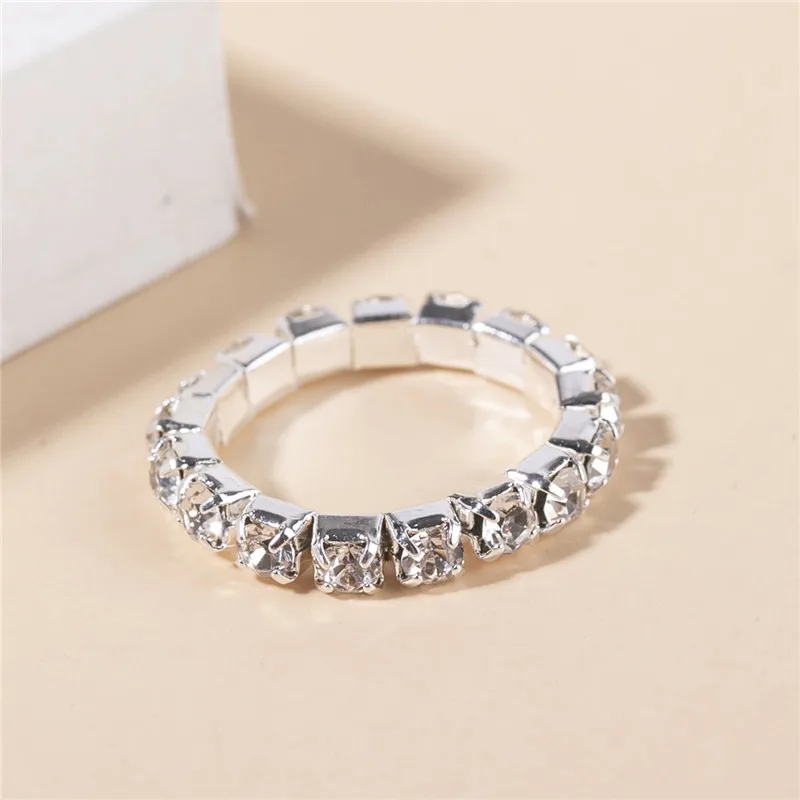 New Arrival 1pcs Fashion Elastic Silver Color Tone 1 Row Crystal Rhinestone Finger Stretch Ring Toe Ring Bridal Jewelry Gifts