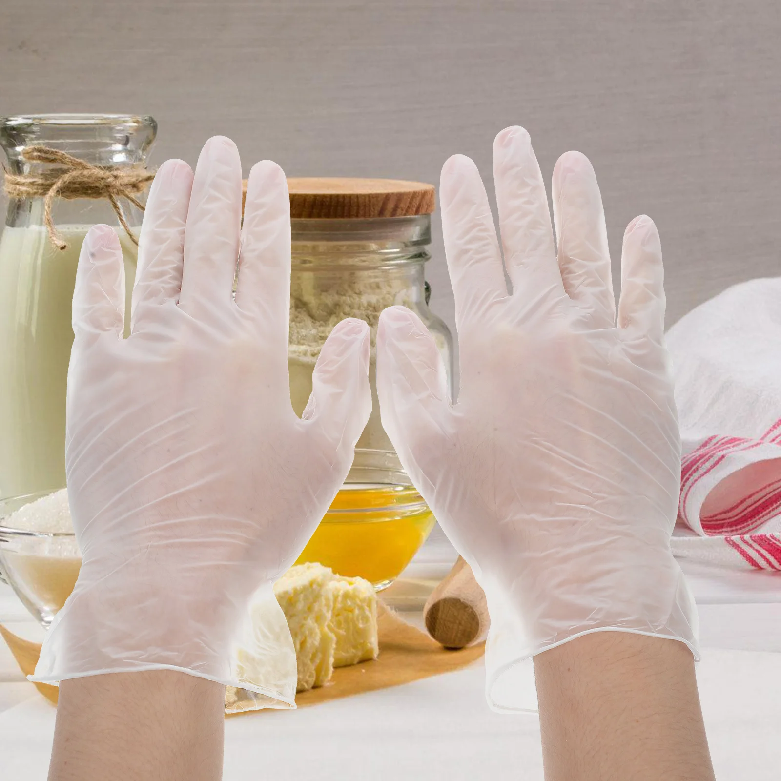 

100Pcs Disposable PVC Food Gloves Kitchen Multipurpose Bbq Cooking Prep Gloves Food Safe Non-Slip Grip Outdoor Camping Glove