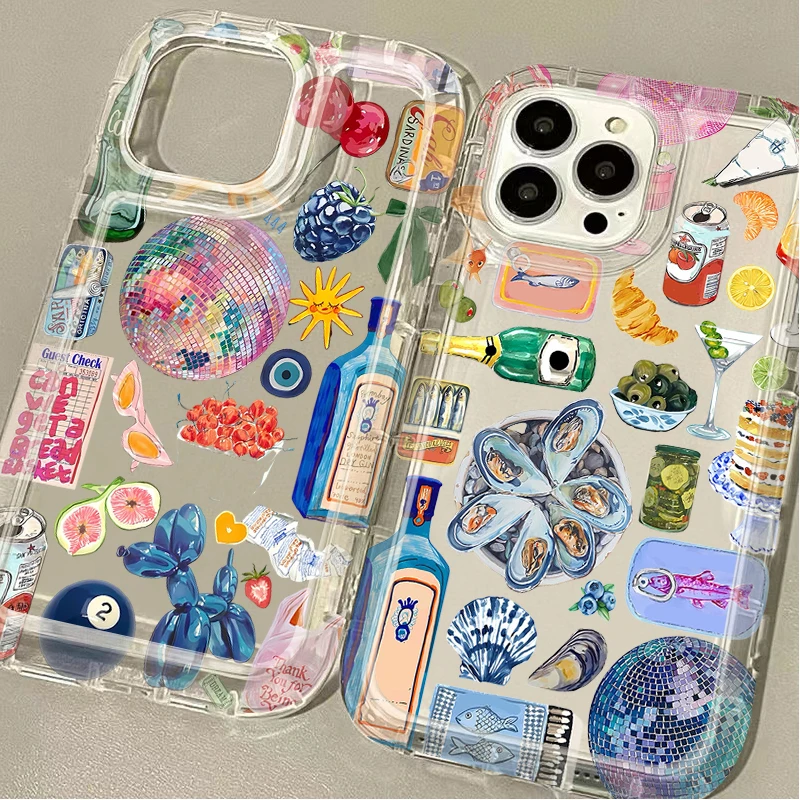 Wine Fruit Marine Organism Case For Samsung Galaxy S25 S24 Ultra S23 S22 Plus S21 S20 FE A15 A35 A55 A54 5G Silicone Cover