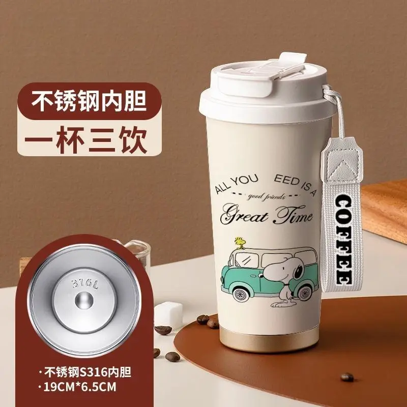 Snoopy's High-looking Coffee Cup 316 Stainless Steel Straw Anti-fall Large Capacity Popular Portable Car Thermos Cup 530ML