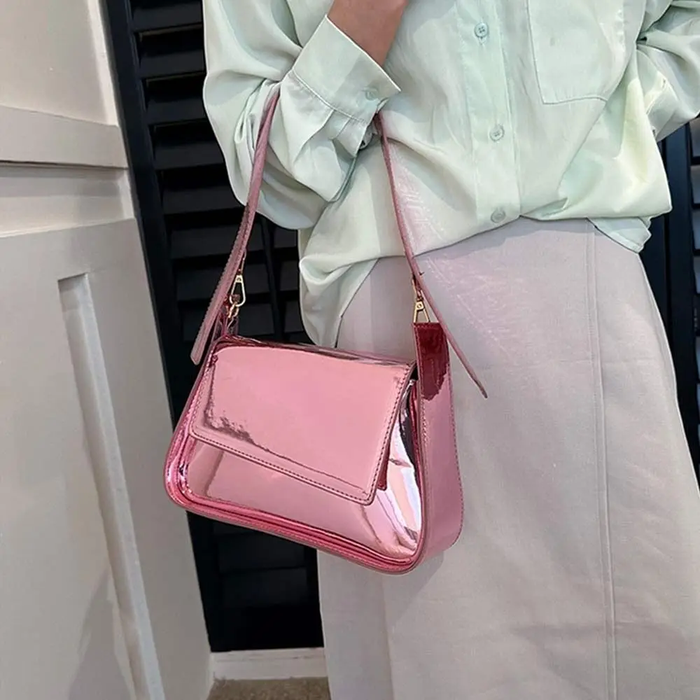 Silver Shouder Bags for Women 2023 Y2K Glossy PU Leather Crossbody Bag Exquisite Luxury Brand Female Underarm Handbags Purse
