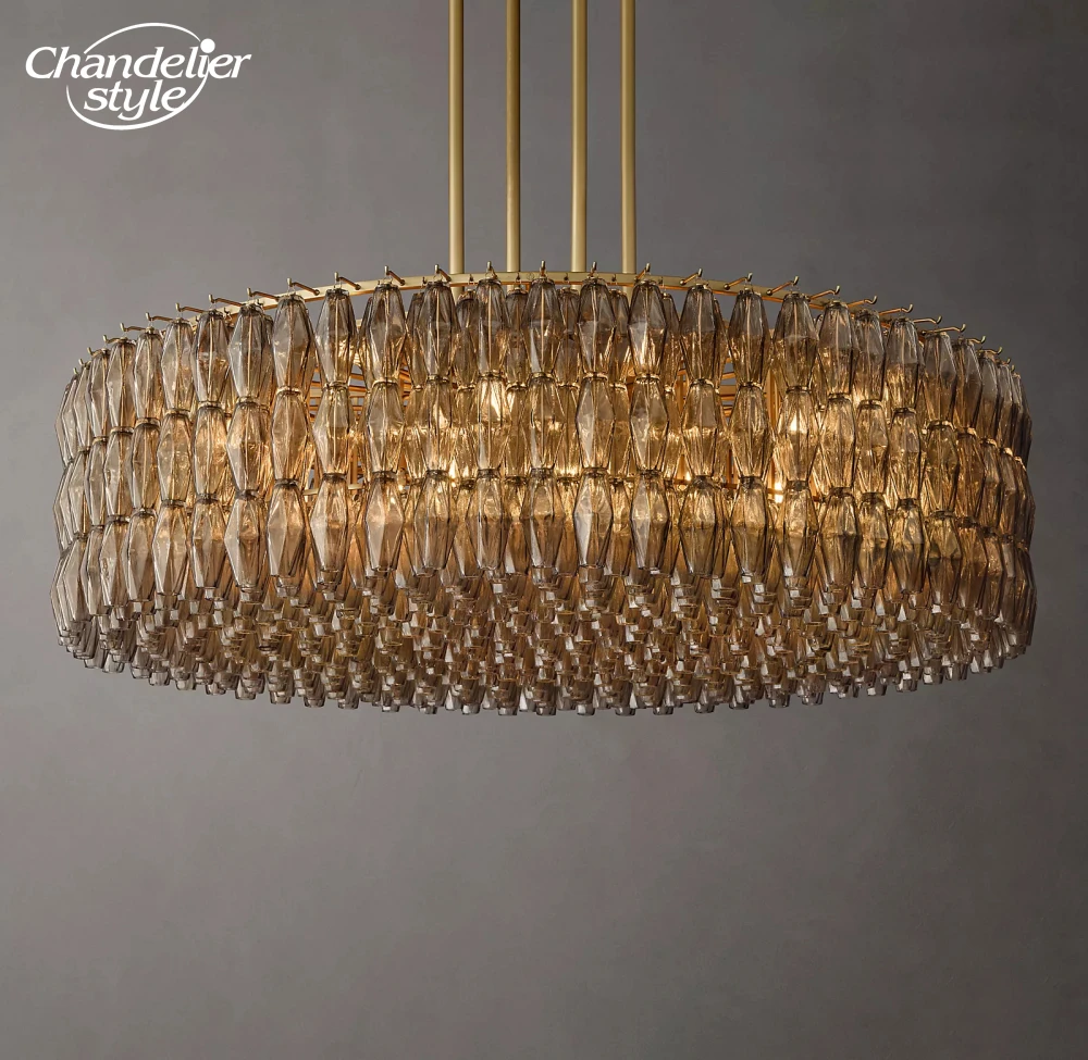 Modern LED Chandelier Lighting Chiara Smoke Glass Round Chandeliers Living Room Dining Room Kitchen Island Hanging Lamps