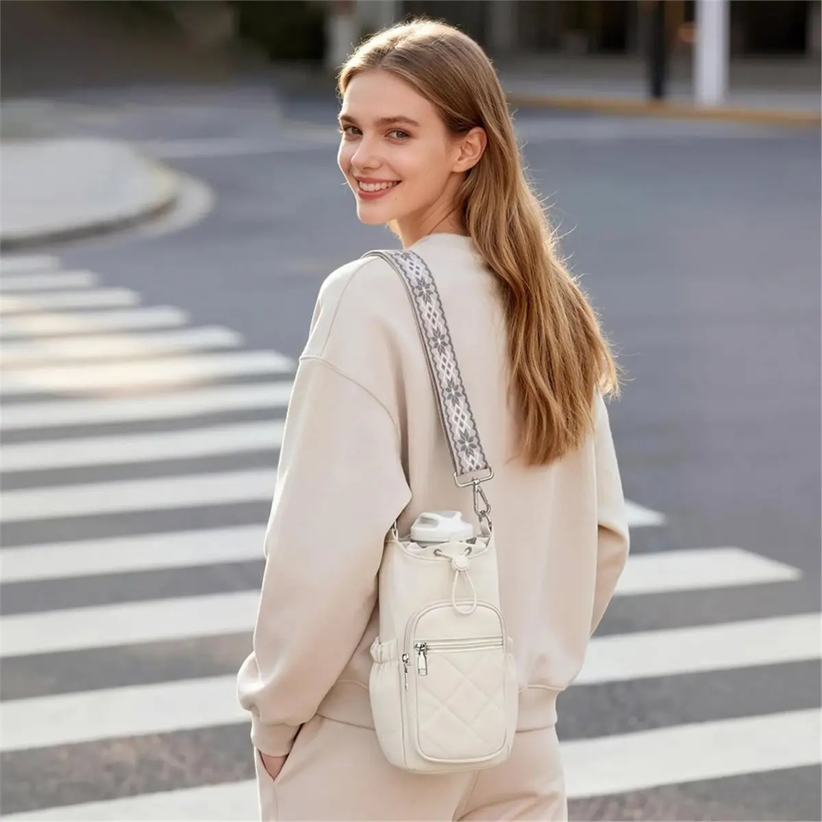 PHONE&GEAR Crossbody Water Bottle Bag for Women, Insulated Water Bottle Carrier with Phone Pocket, Secure &Hands-Free
