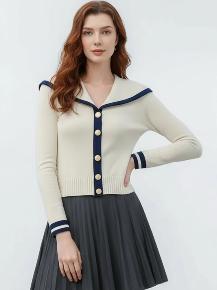 سترة محبوكة بأكمام طويلة وياقة بحار على الموضة لخريف 2025 سترة غير رسمية أنيقة للشتاء على الطراز الكوري تريكو #1