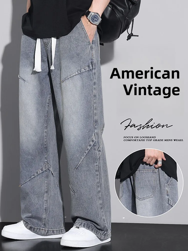 

Мужские джинсы American Sle, весна-осень, свободные, прямые, в стиле ретро, для повседневной носки, с легким расклешением, из смесового хлопка и полиэстера