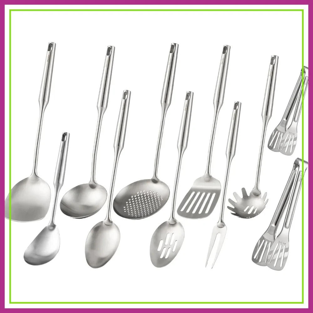 

18/10 Stainless Steel Kitchen Utensils Set, 11-Piece All Metal Cooking Tools, 15 Inch