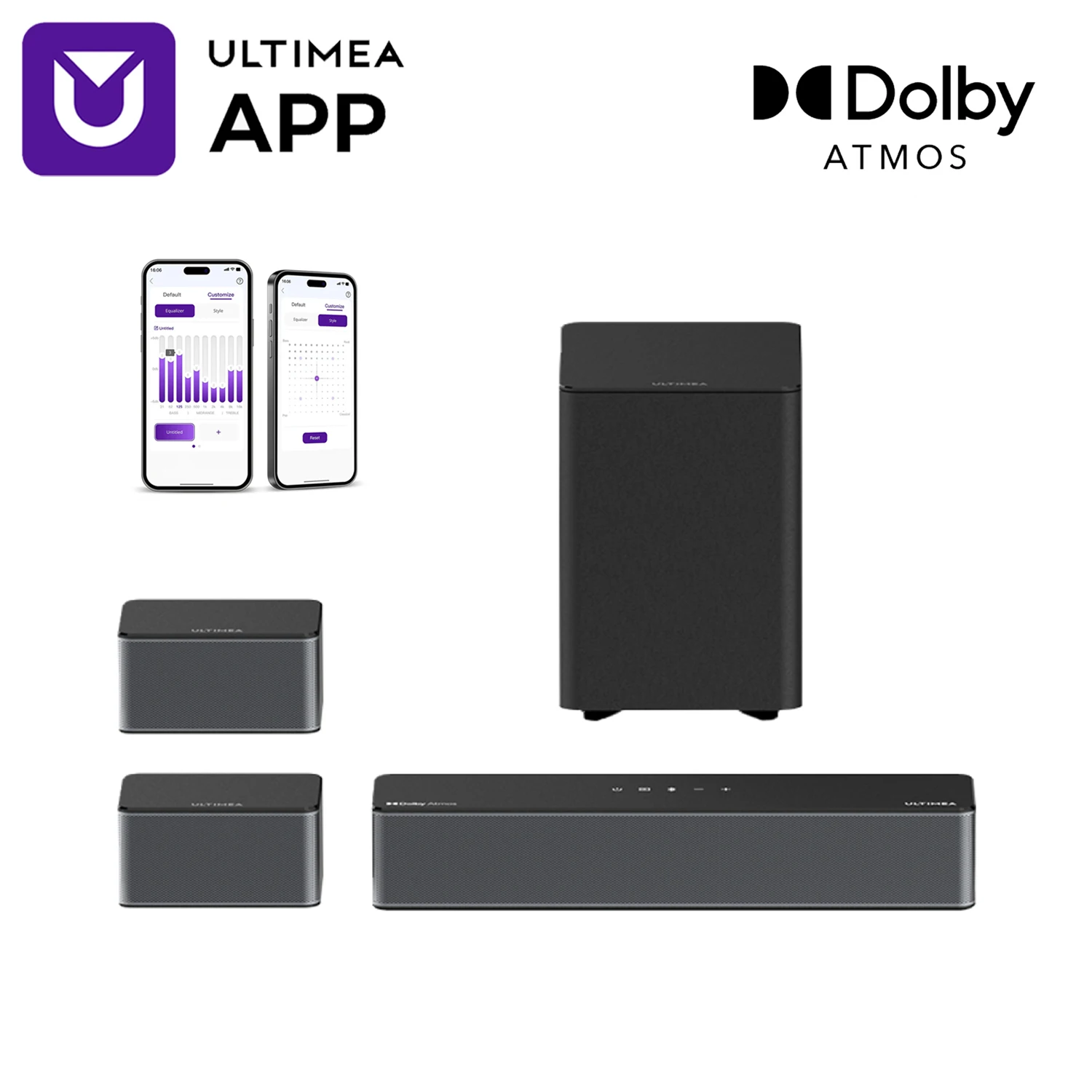 ULTIMEA 450W 5.1 Dolby Atmos Sound Bar, 3D Surround Sound System for Home Theater TV, 2 Surround Speakers & Wireless Subwoofer