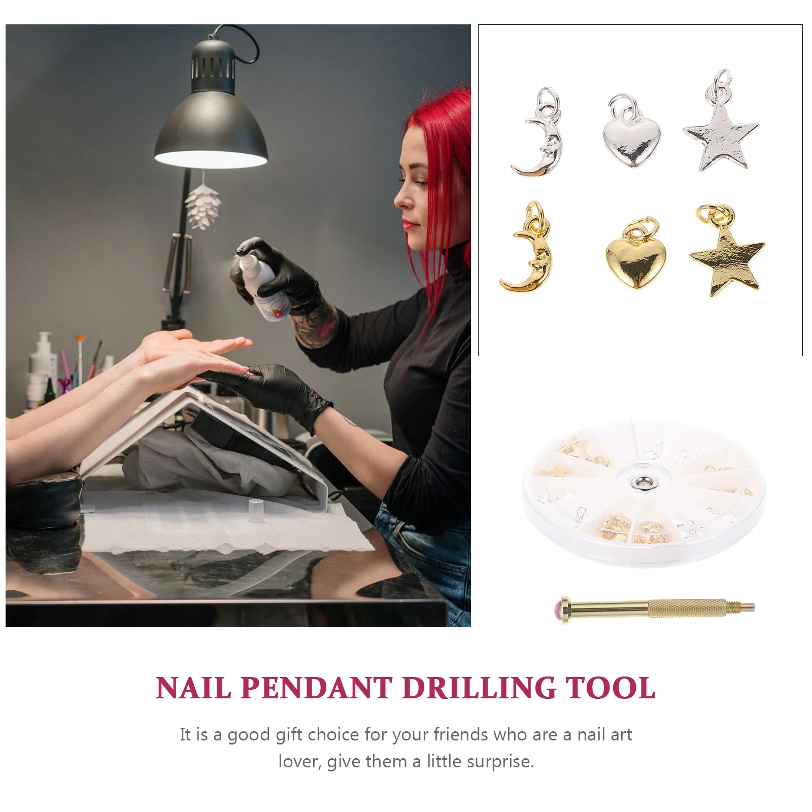 1세트 네일 장식 펜던트 키트 컴팩트 경량 DIY 네일 아트 드릴링 도구 매니큐어 쥬얼리 장식 액세서리