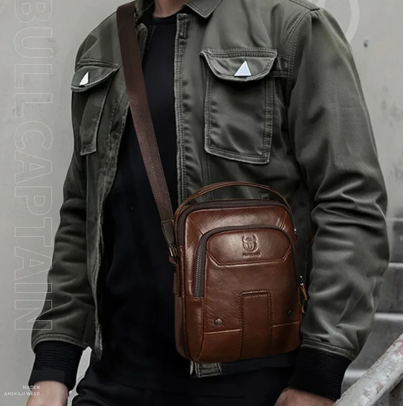 Men's cowhide hand-held crossbody bag, genuine leather tablet computer storage, square travel single-shoulder bag High-end