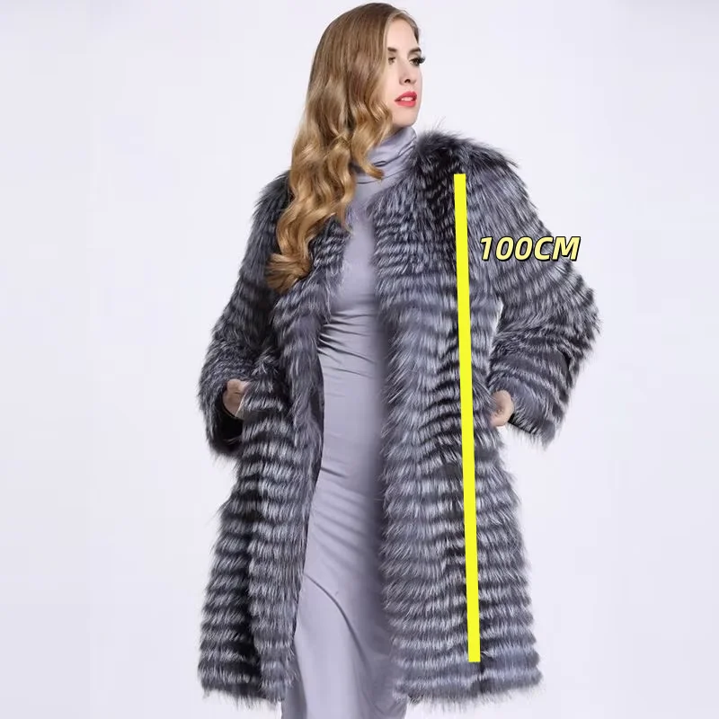 

2025 Fox Fur Coats Women Silver Fox Natural Fur Coats Female Autumn Knitted Long Genuine Fur Jackets Vest Ladies Fashion
