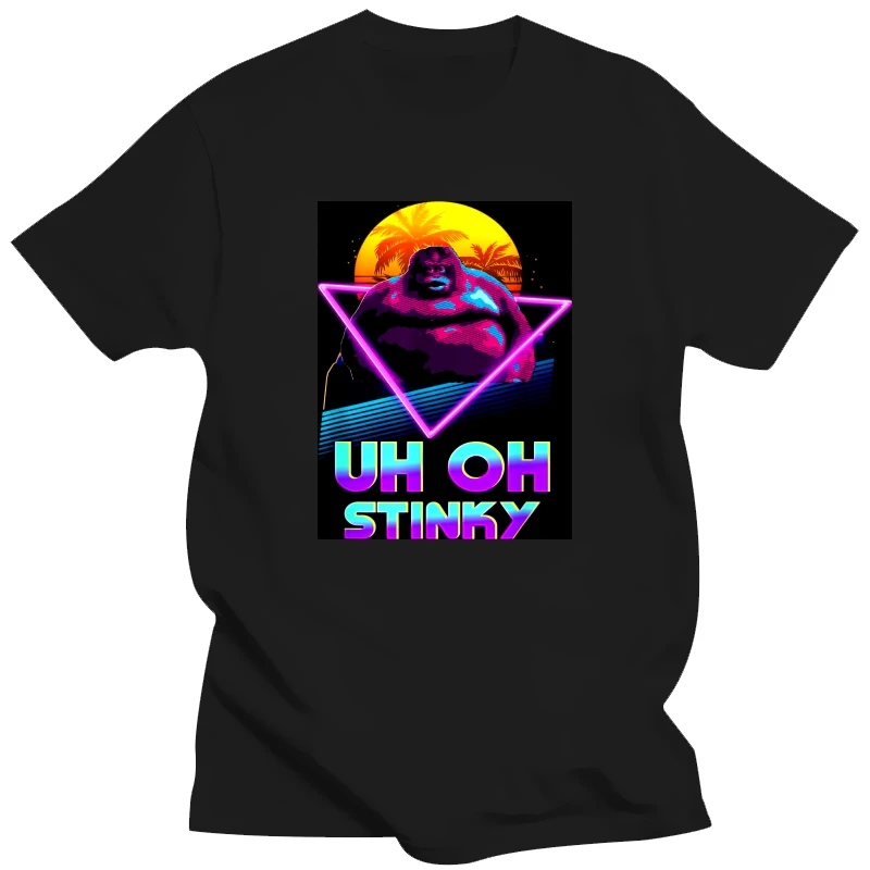 Uh Oh Stinky Poop Le Monke 80s Vaporwave Outrun Style Футболка Топы и футболки Классическая хлопковая мужская футболка по индивидуальному заказу Нормальная