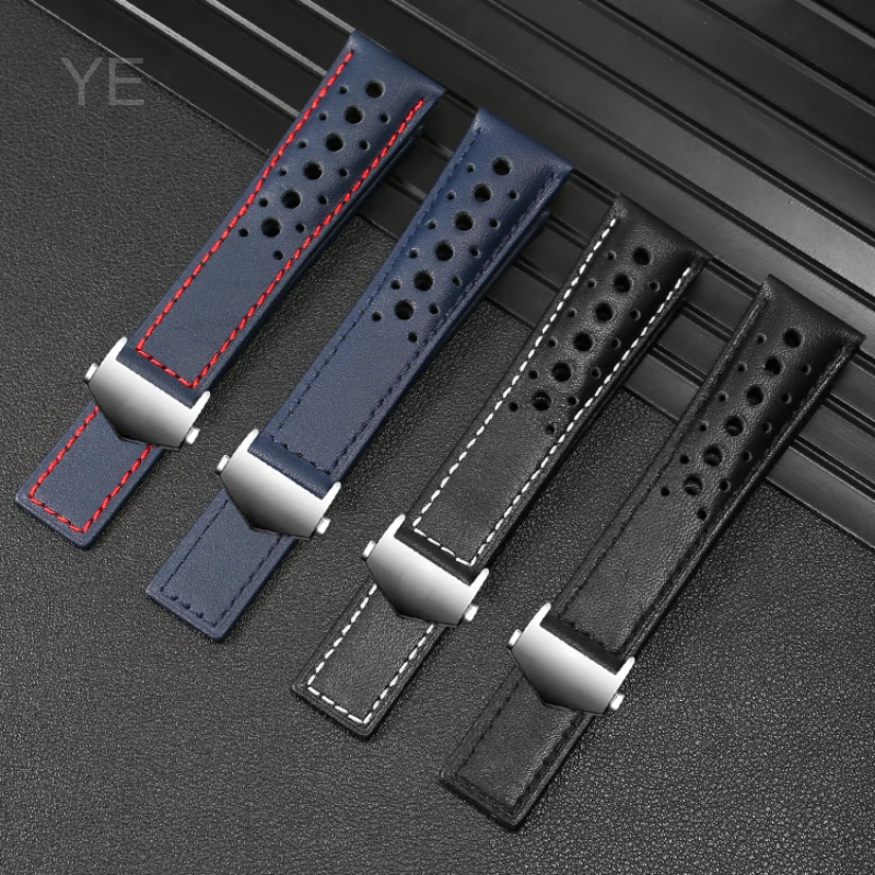 Grande buraco estilo respirável atualização pulseira de relógio para tag heuer carrera heritage monaco série macio genuíno couro pulseira 22mm
