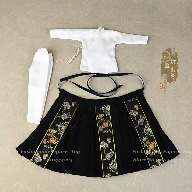 متوفر في المخزون 1/6 ملابس هانفو الصينية القديمة الجندي تنورة وجه الحصان المطبوعة المطرزة لجسم شخصيات الحركة 12 بوصة #4