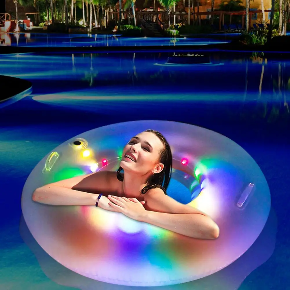 100cm Colorful Lights LED Swimming Ring Safety Inflatable Swim Tube Raft Swimming Circle Summer Party Pool Floats Tube Pool Ring