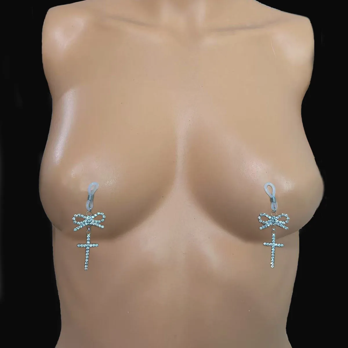 2 Pieces /Women's Sexy Rhinestone Body Chain Set, Bow Cross Nipple Rings, Fashionable and Fun Jewelry