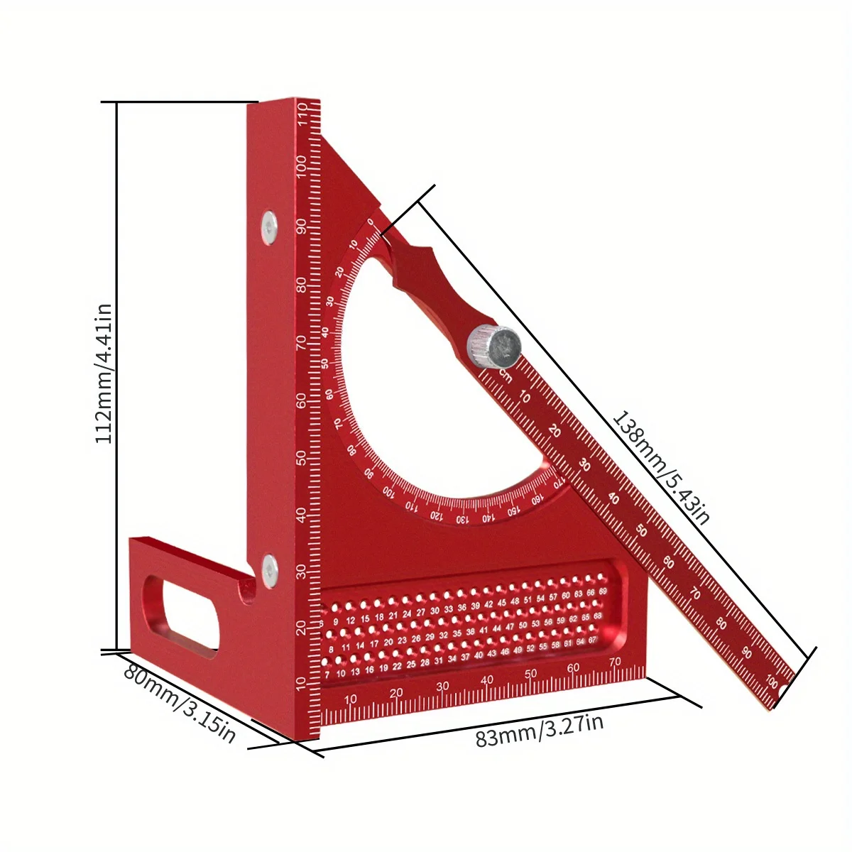 180° Metric Adjustable Woodworking Square Protractor In  Different Colors - Aluminum Triangle Ruler With T-shaped  Marking Hole