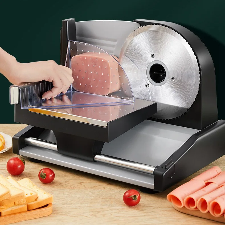 220V Elektrische Food Slicer Vlees Voedsel Huishouden Desktop Vlees Snijmachine Lam En Rundvlees Snijmachines 0-22Mm Brood ham Vlees Snijmachine
