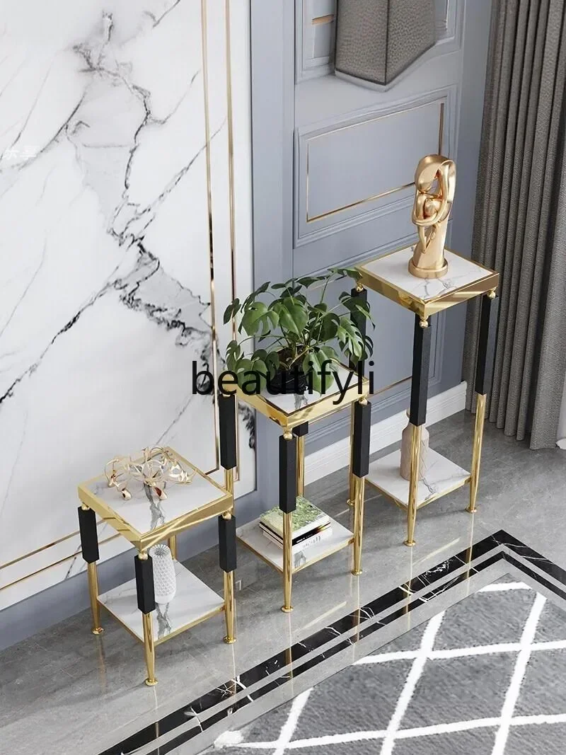 D5556  CItalian flower shelf ornament living room rack floor-to-ceiling stainle steel rock slab indoor European balcony